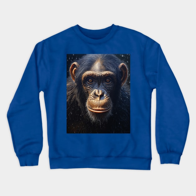 Oil Paint Hyperrealism: Amazing Zoo Chimpanzee Crewneck Sweatshirt by ABART BY ALEXST 